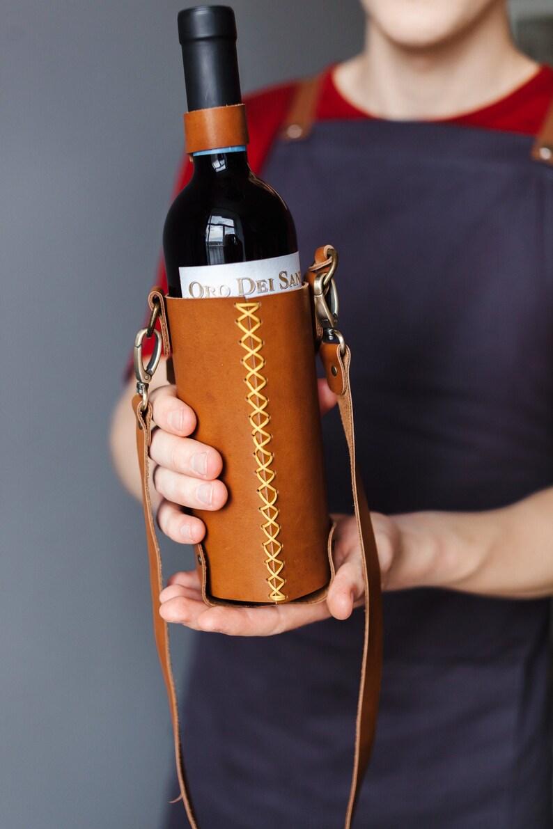 Leather wine bottle holder carrier monogram wine bag Etsy