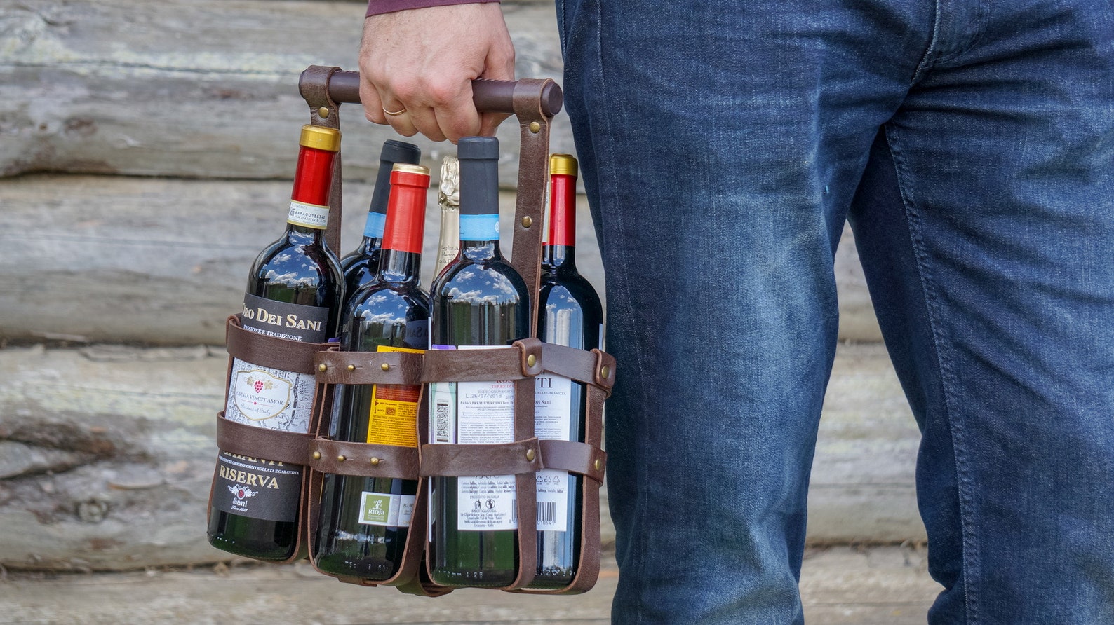 Leather Wine Bag Drink Holder Six Pack Wine Bottle Carrier Etsy