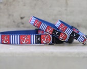 Hello Sailor Dog Colar, Blue, Red anchor, Handmade in Australia