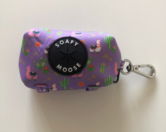 Lovely Llamas Dog Poop Bag Holder, Dispensador de bolsas de caca, Bolsas de desechos para perros, Bolsas de caca, llamas, productos para perros púrpuras, lilas