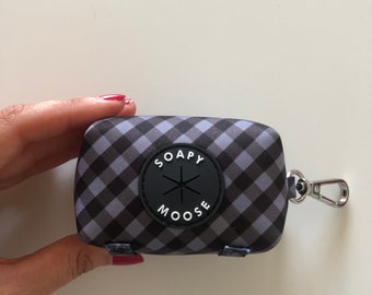 Manhattan Dog Poop Bag Holder, Poop bag dispenser, Dog Waste bags, Poop Bags, black and grey plaid, gray plaid