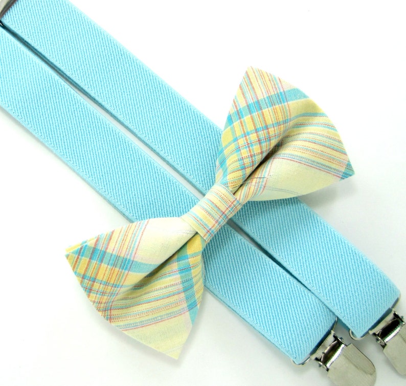 Easter Bow Tie and Suspenders Setsoft Yellow/turquoise Plaid Etsy