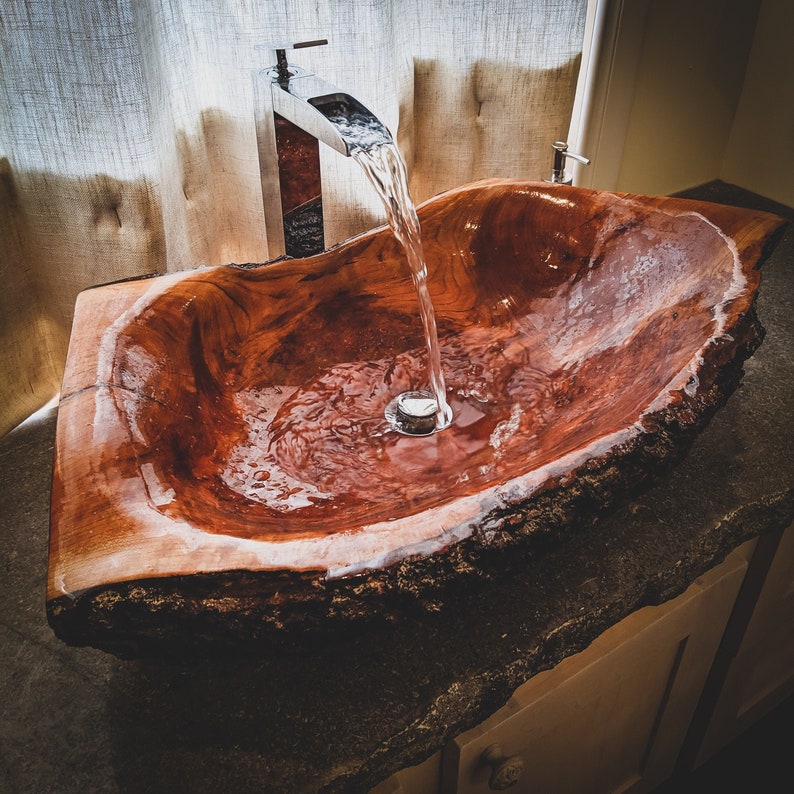 Reserved Large Log Wood Vessel Sink Wooden Rustic Chic Bohemian Decor Bathroom By Toutanbwa