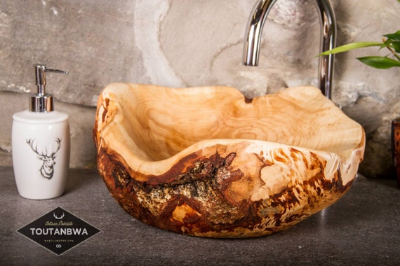 Backorder Small Burled Wood Vessel Sink Wooden Rustic Bohemian Decor Bathroom By Toutanbwa Ooak Made To Order
