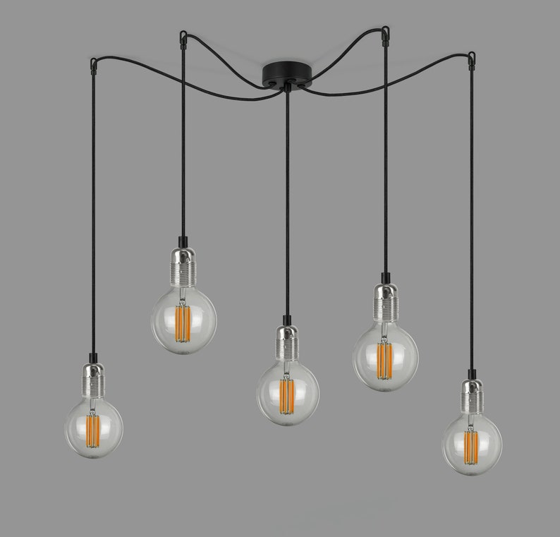 Great QUALITY NOT from China Spider Minimalistic Pendant Lamp UNO S5 chandelier with gold, copper, silver or black, white bulb holders metallic silver