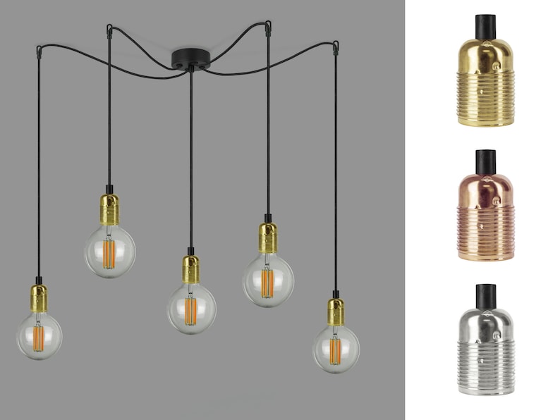 Great QUALITY NOT from China Spider Minimalistic Pendant Lamp UNO S5 chandelier with gold, copper, silver or black, white bulb holders image 1