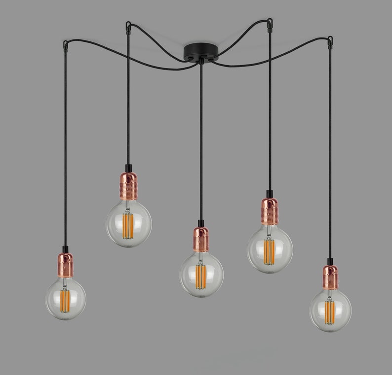 Great QUALITY NOT from China Spider Minimalistic Pendant Lamp UNO S5 chandelier with gold, copper, silver or black, white bulb holders metallic copper