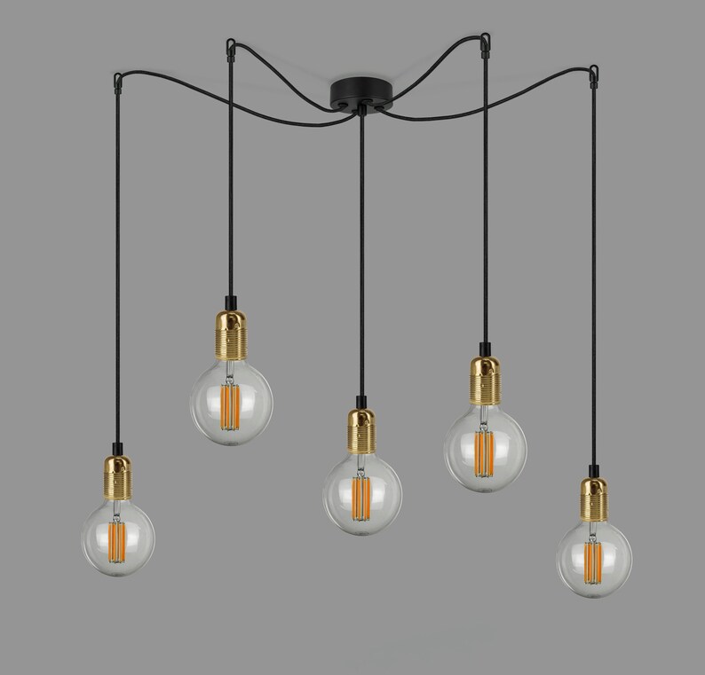 Great QUALITY NOT from China Spider Minimalistic Pendant Lamp UNO S5 chandelier with gold, copper, silver or black, white bulb holders metallic gold