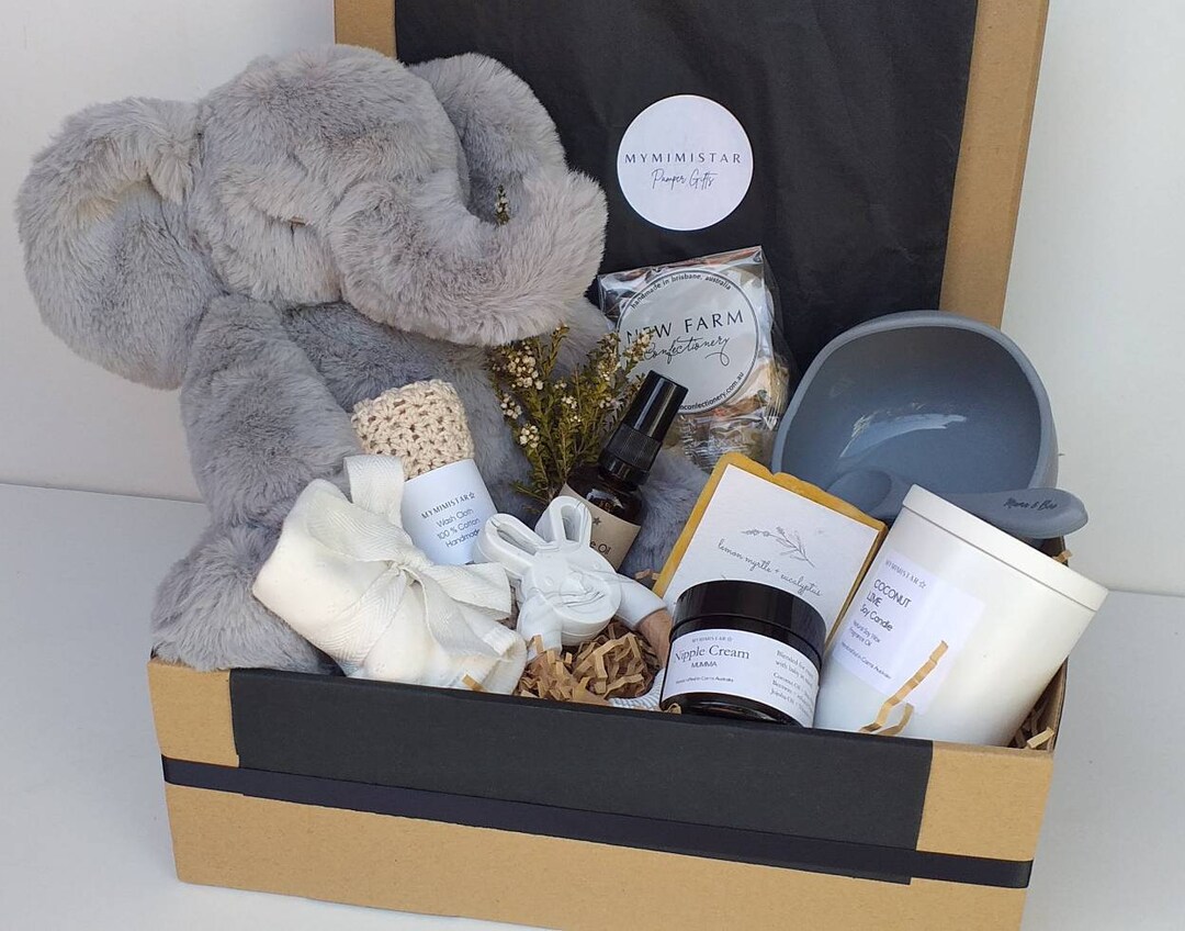 Baby Elephant Gift Set Basket New Baby Gift Basket Etsy