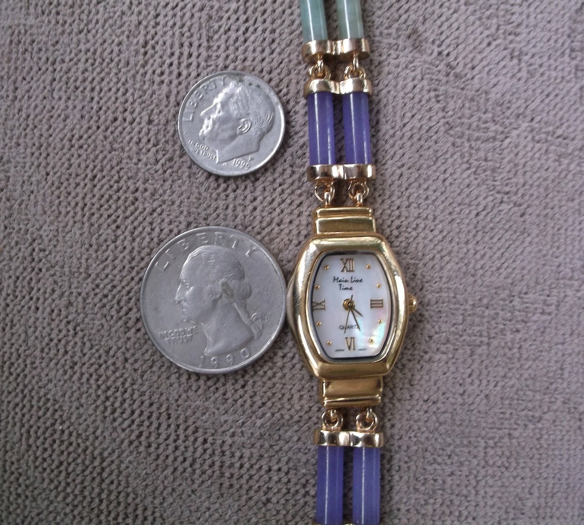 Gold over Sterling Jade watch band w Watch for 6 6.5 Etsy