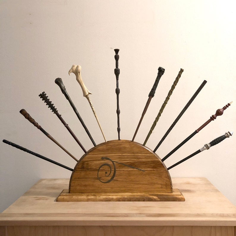 Wand Display Stand Wooden Rack Holds 11 Wizard Wands for your Etsy