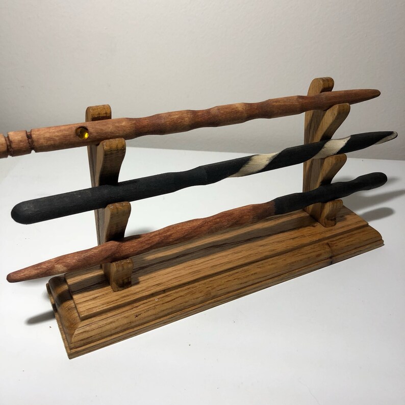 Wand Display Stand Wooden Rack Holds 14 Wizard Wands Etsy
