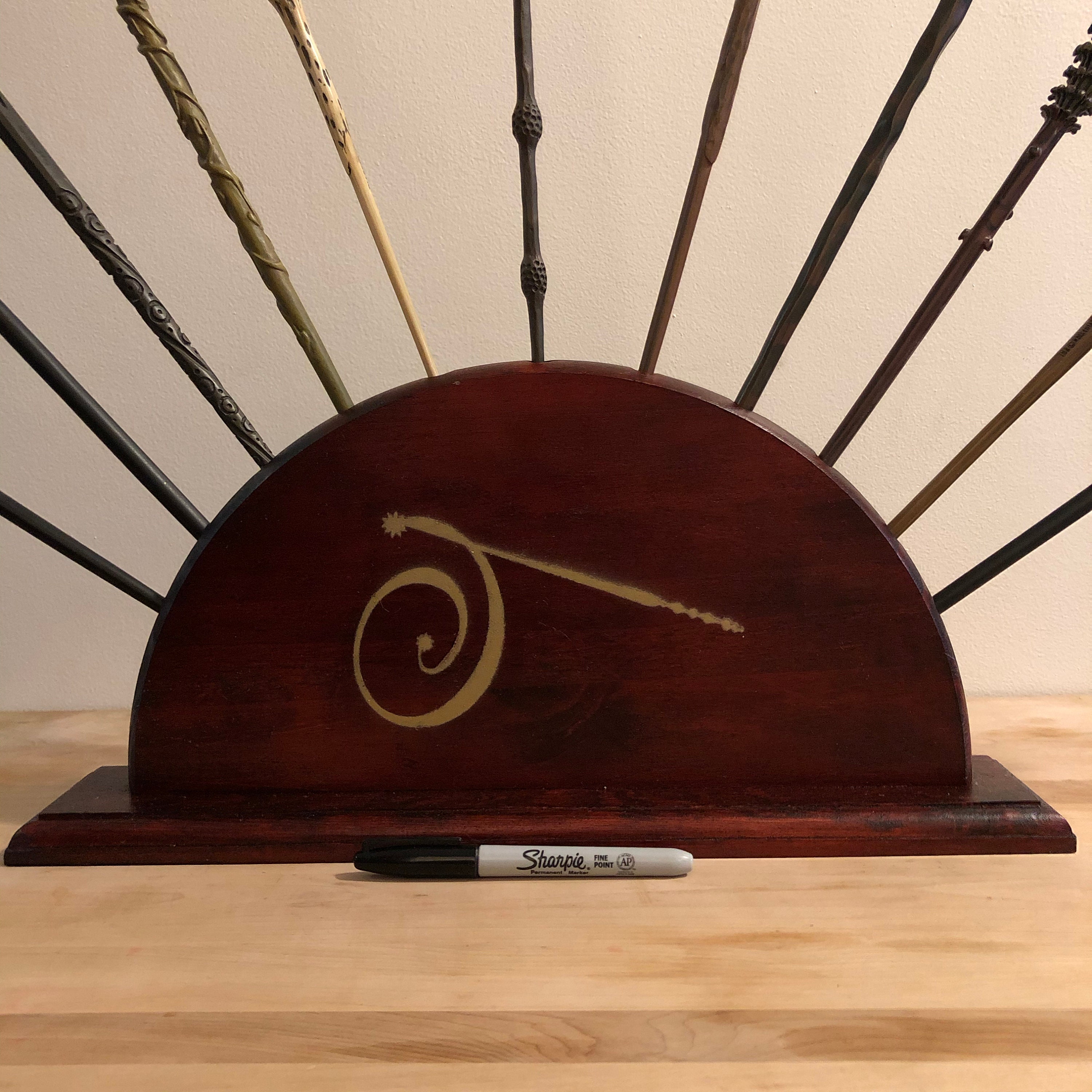 Rustic Wand Display Stand, Dark Wooden Rack Holds up to 11 Wizard Wands ...