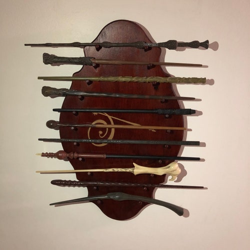 Wand Display Stand Wooden Rack Holds 11 Wizard Wands Etsy