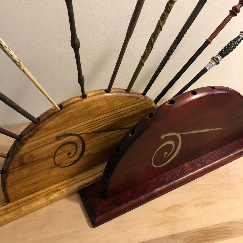 Wand Display Stand Wooden Rack Holds 11 Wizard Wands for your Etsy