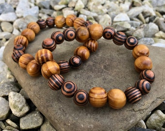 One Wood Bead Bracelet, Wood Bracelet Men, Wooden Bracelet Men, Beaded Bracelet, Stretch Bracelet, Striped Wooden Bead, prayer bead bracelet