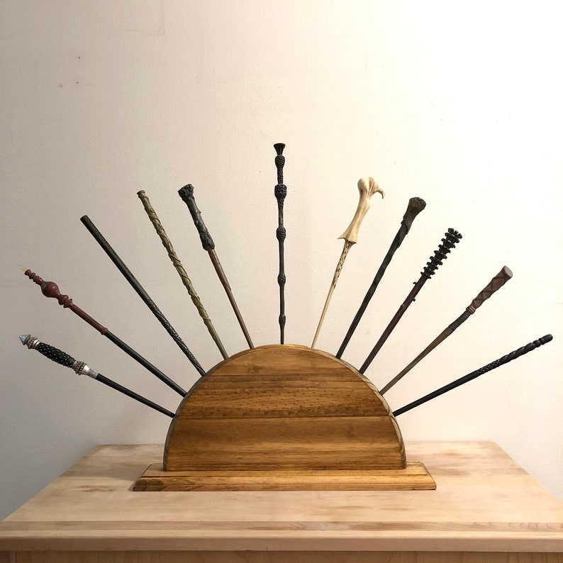 Wand Display Stand Wooden Rack Holds 11 Wizard Wands for your Etsy