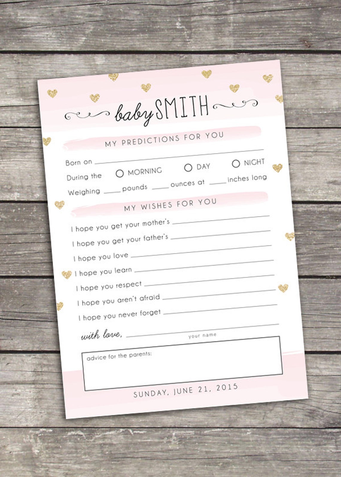 Baby Predictions &amp; Wishes Baby Shower Custom Printable | Etsy