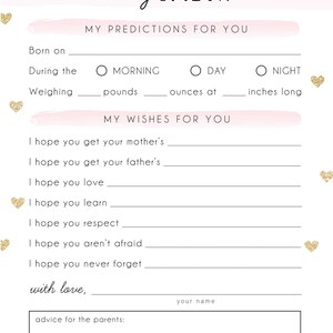 Baby Predictions &amp; Wishes Baby Shower Custom Printable Digital - Etsy