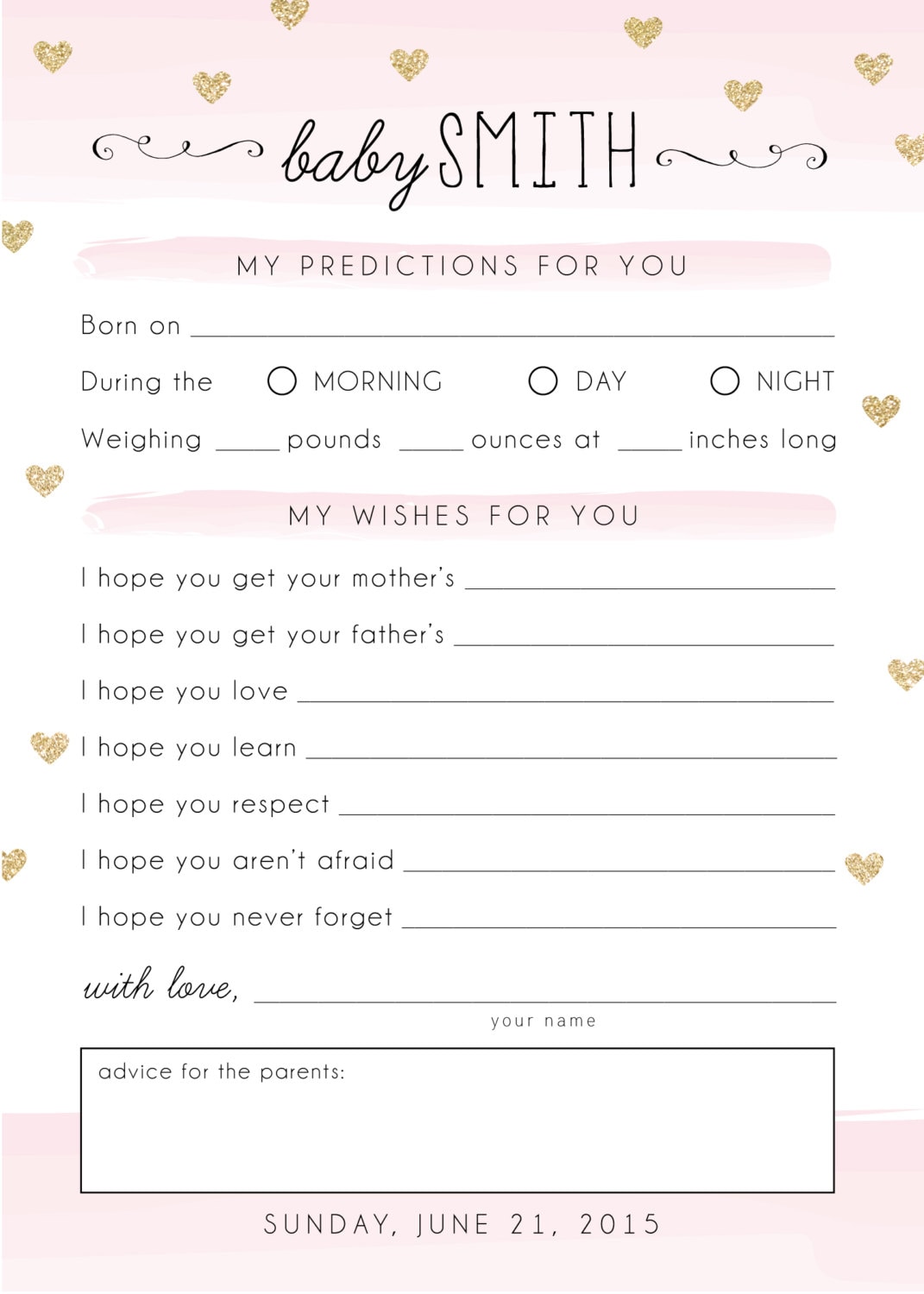 Baby Predictions & Wishes Baby Shower Custom Printable | Etsy