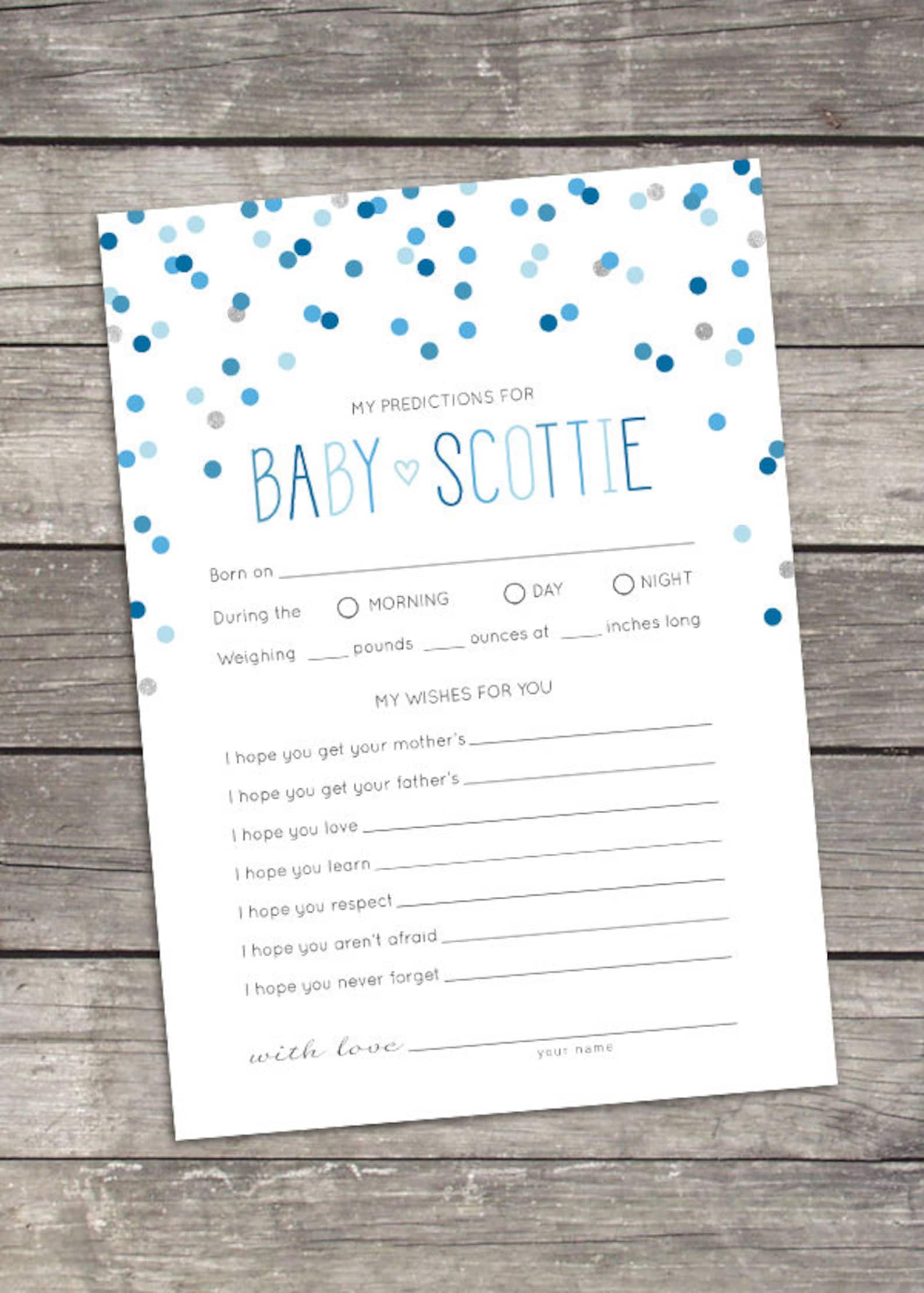 Baby Predictions &amp; Wishes Baby Shower Custom Printable - Etsy
