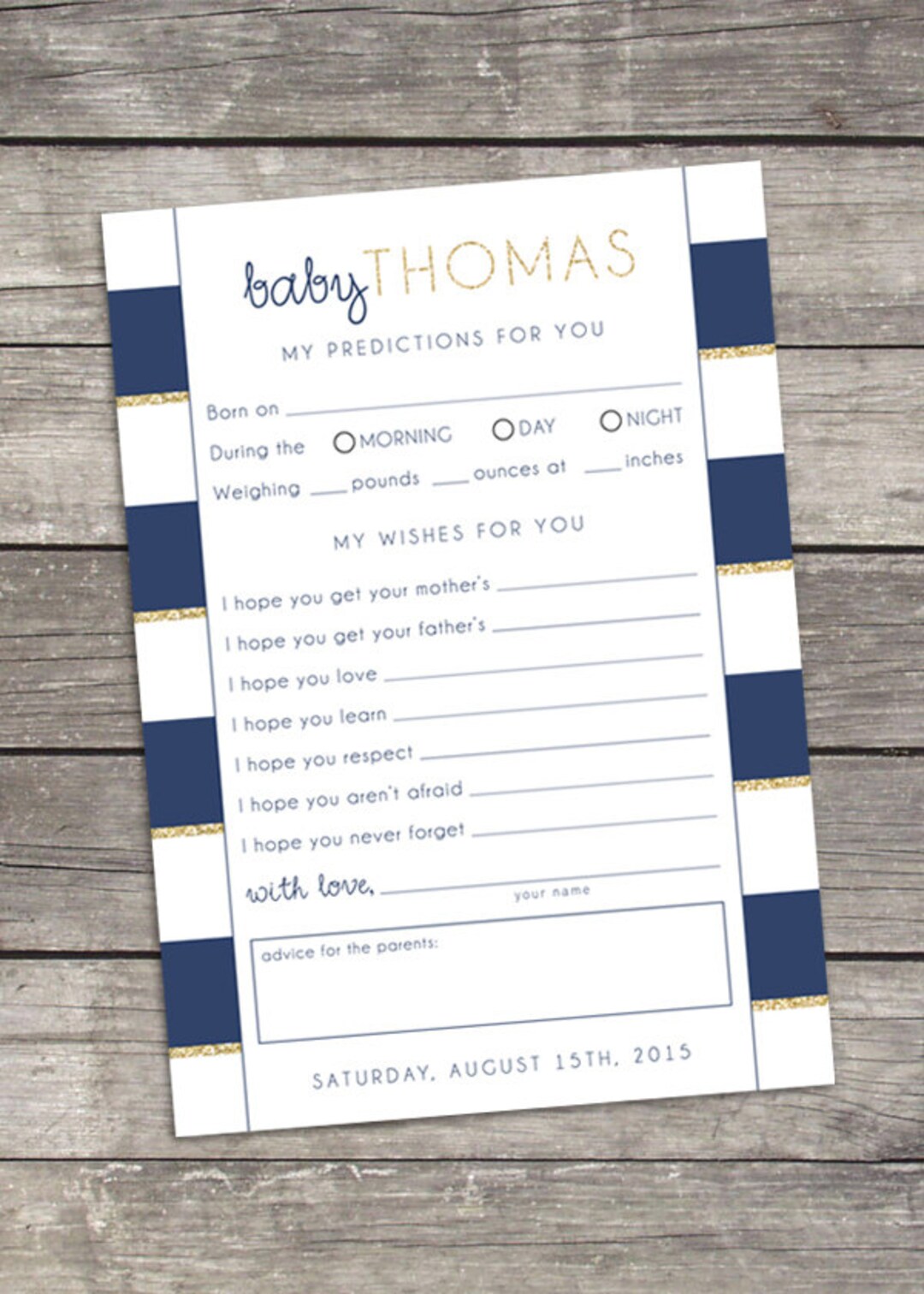 Baby Predictions &amp; Wishes Baby Shower Custom Printable - Etsy