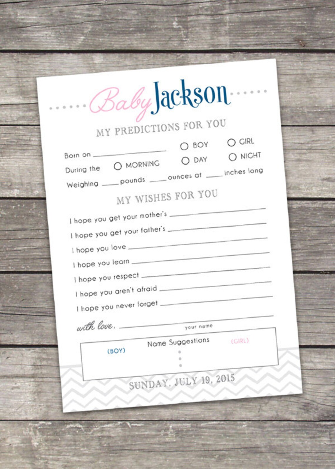 Baby Predictions &amp; Wishes Baby Shower Custom Printable | Etsy
