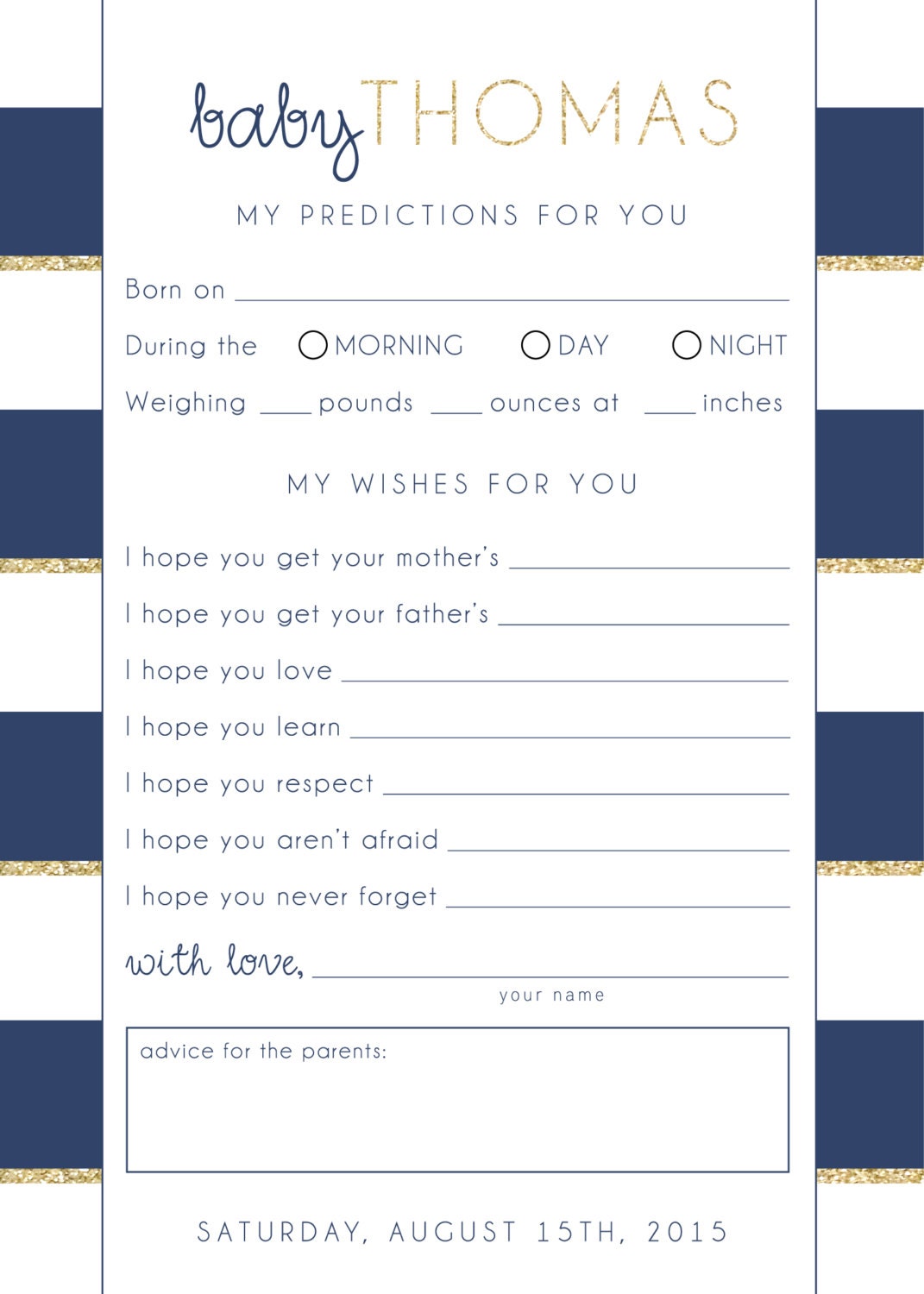 Baby Predictions &amp; Wishes Baby Shower Custom Printable | Etsy