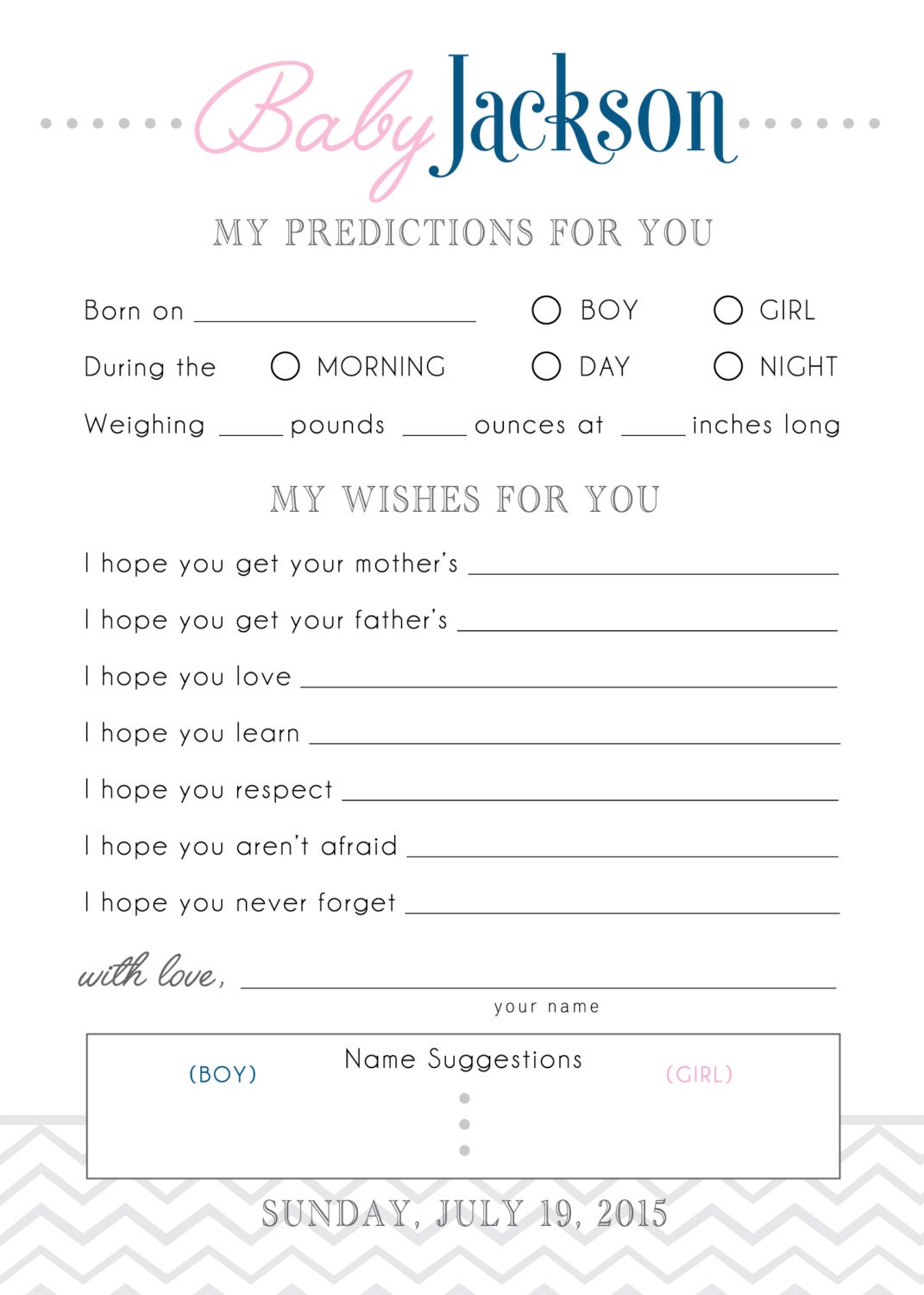 Baby Predictions &amp; Wishes Baby Shower Custom Printable | Etsy