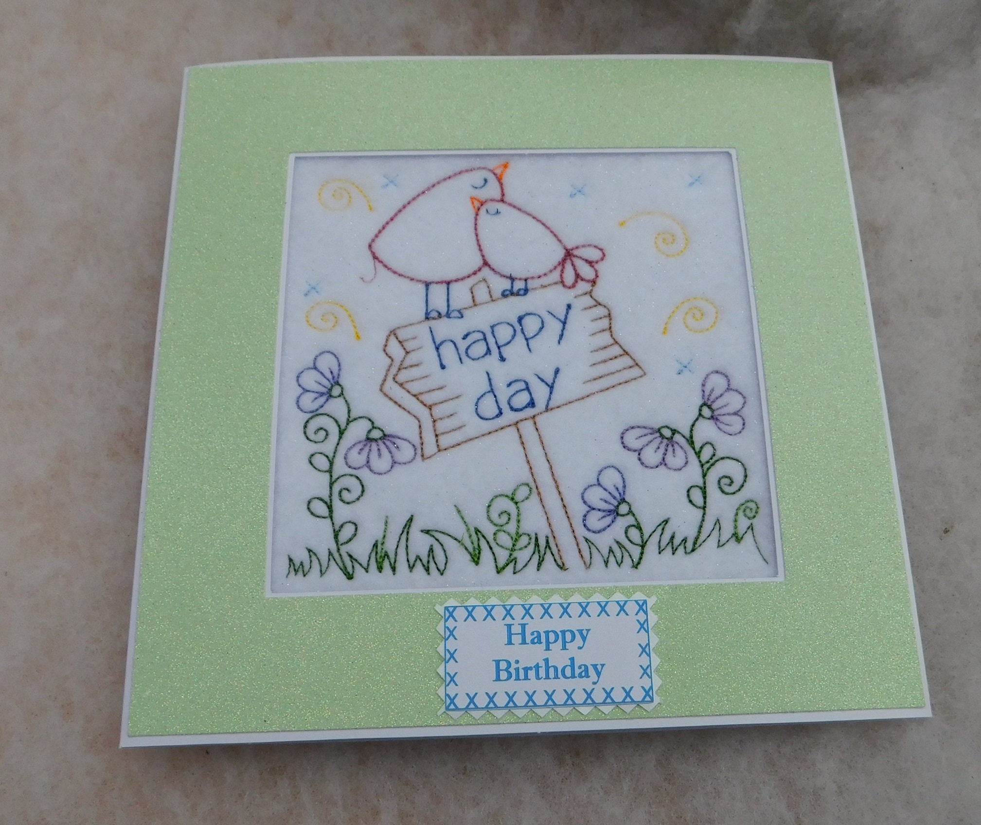Birthday Card Handmade Machine Embroidered 'doodle Style Etsy UK