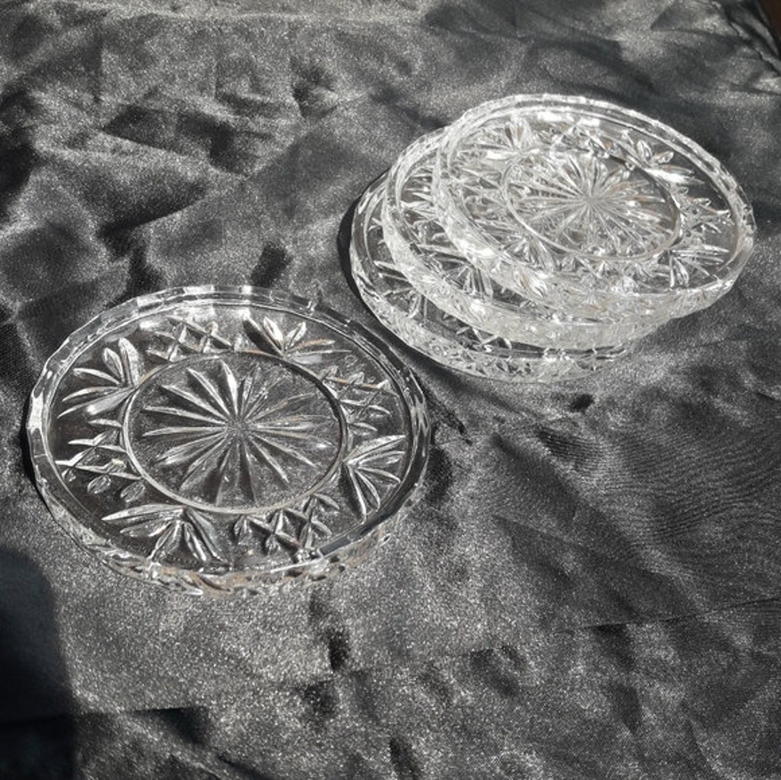 Crystal Coaster Set 4 Vintage Coasters for Drinks Lead Crystal Etsy