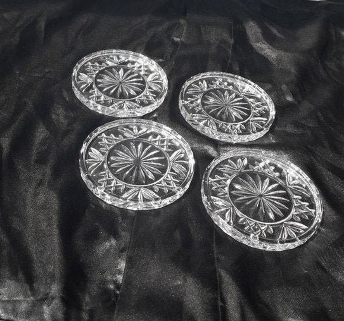 Crystal Coaster Set 4 Vintage Coasters for Drinks Lead Crystal Etsy