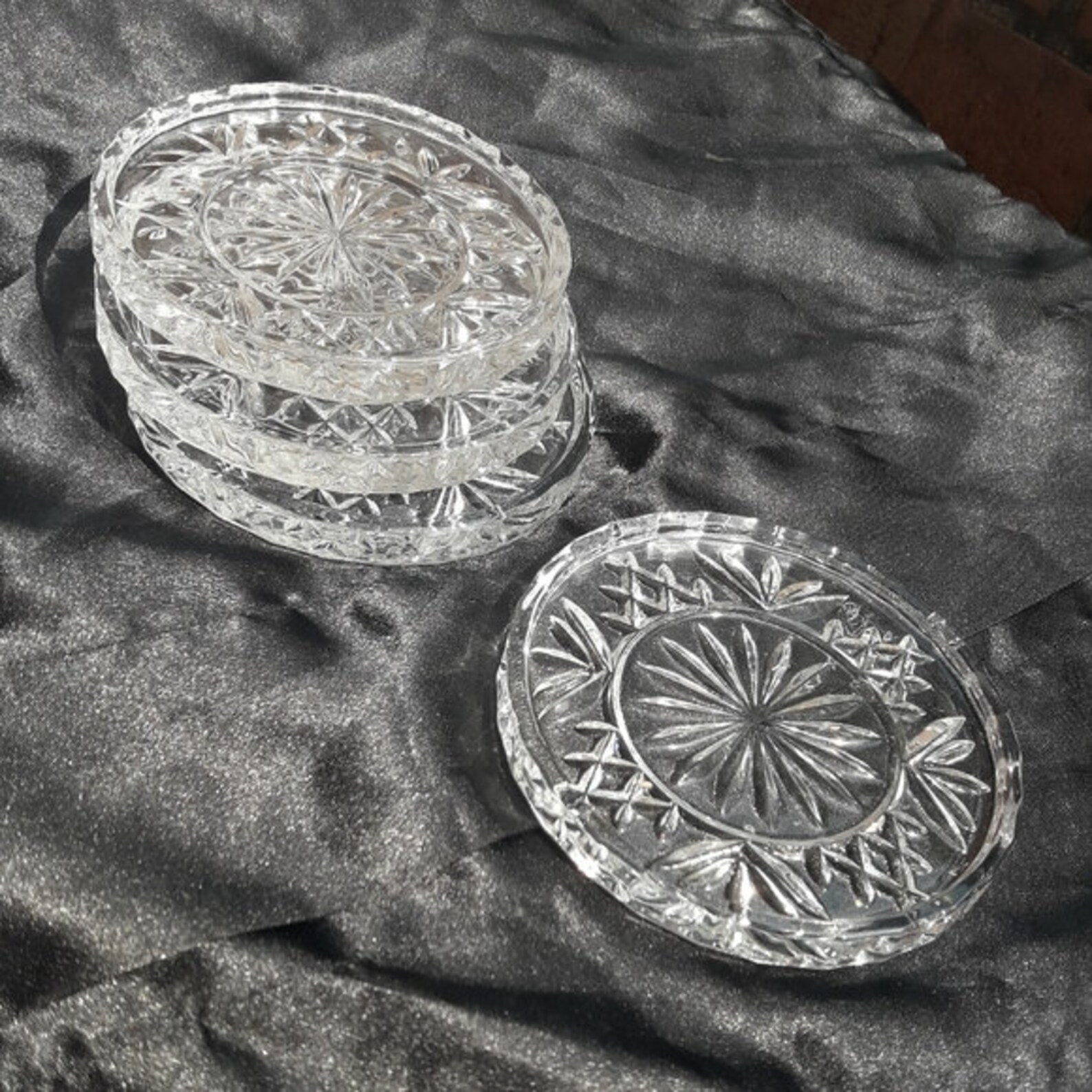 Crystal Coaster Set 4 Vintage Coasters for Drinks Lead Crystal Etsy