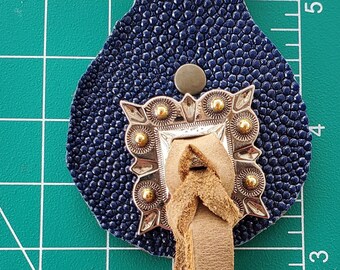 leather blue keychain key fob keyring stingray concho leather lace exotic leather