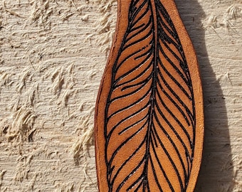 Feather laser engraved leather keychain key fob keyring