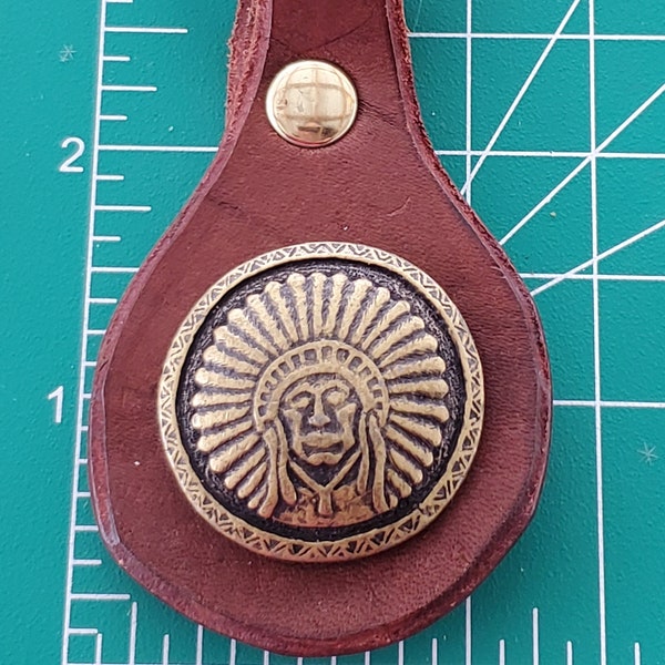 leather keychain key fob keyring American Indian Native American Indigenous people concho chief head dress