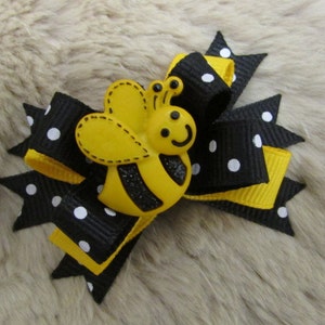 Bumble bee Dog Bow - 2&quot; boutique yellow black - yorkie bow+