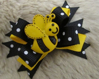 Bumble bee Dog Bow - 2" boutique yellow black - yorkie bow+