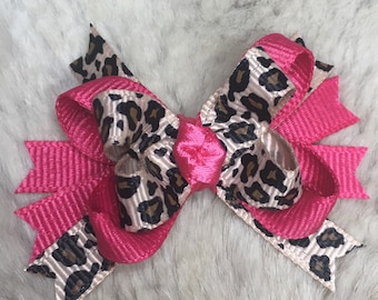 Red pink leopard Dog hair Bow - 2” boutique pick your favorite color - yorkie bow+
