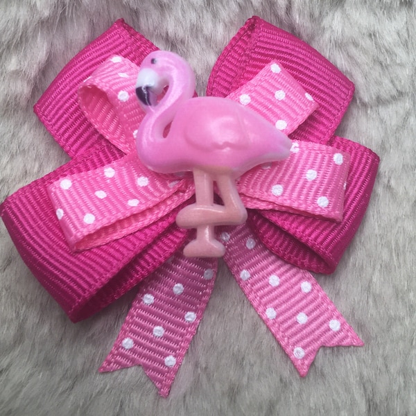 Flamingo boutique dog hair Bow - 2" polka dot pink- yorkie bow
