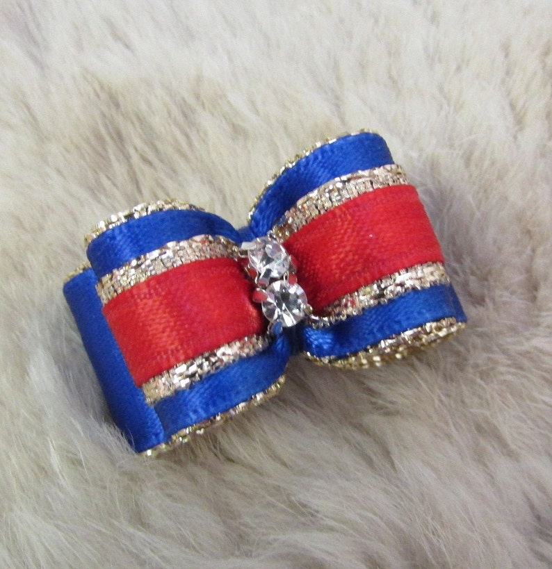 Red Blue Gold Dog Hair Bow 5/8 Double Loop 4th of July Blue Etsy