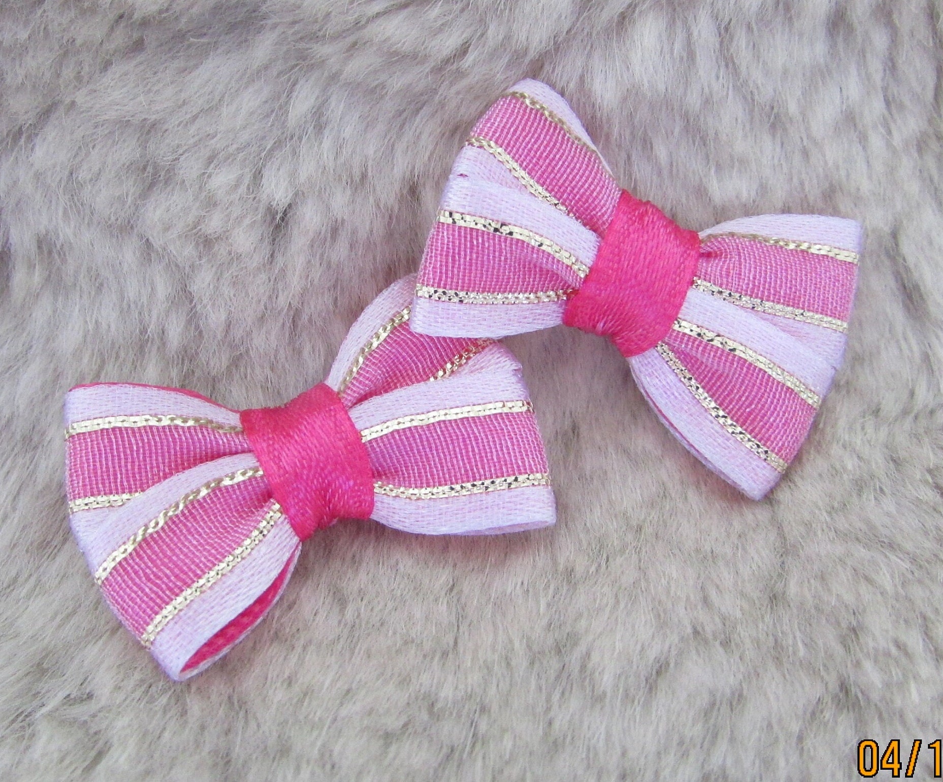 1 3/4 inch boutique single or pair for pigtails New Years gold organza Dog hair Bow yorkie bow+