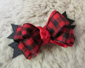 buffalo plaid Dog Bow - small Dog boutique mini - yorkie bow+  Teacup