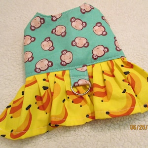 xsmall banana monkey short dog harness 8-9&quot; neck, 12-14&quot; chest, 6 1/2&quot; length of dress