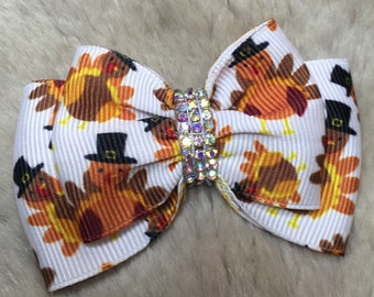 Kokarda z indykiem na Święto Dziękczynienia z psiej sierści - 2 3/4" staromodny kryształ górski z pomarańczowym żniwem - Yorkie+