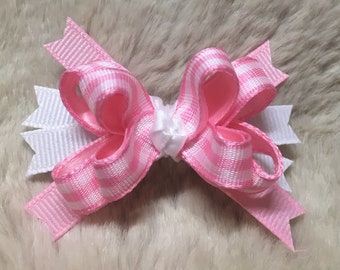 Spring lavender or pink gingham Dog hair Bow - 2 inch boutique lavender white easter yorkie bow+