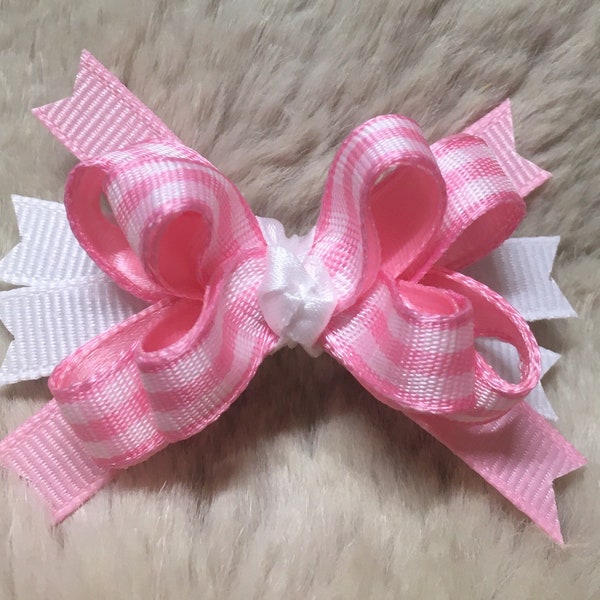 Spring lavender or pink gingham Dog hair Bow - 2 inch boutique lavender white easter yorkie bow+