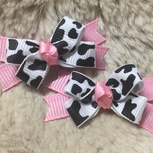 Pink cow Dog Bow - small Dog boutique mini - yorkie bow+  Teacup Farmhouse