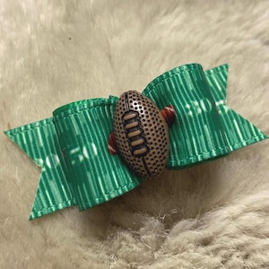 football Dog hair Bow  5/8 single loop green football field boy dog - Yorkie/ Maltese/ Shih Tzu bow+