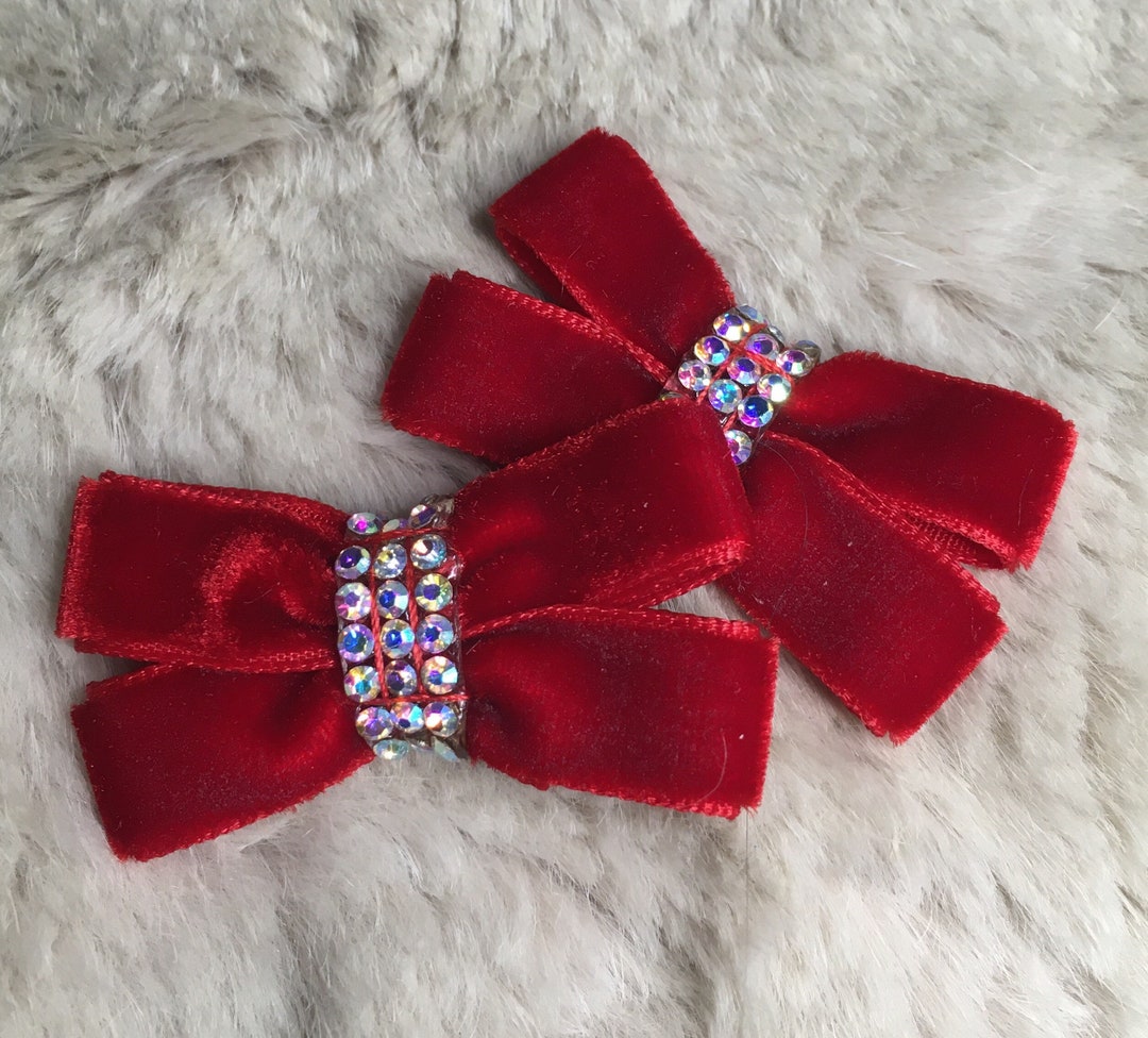 Christmas Velvet Dog Hair Bows 1 1/2 Red or Black Butterfly Yorkie